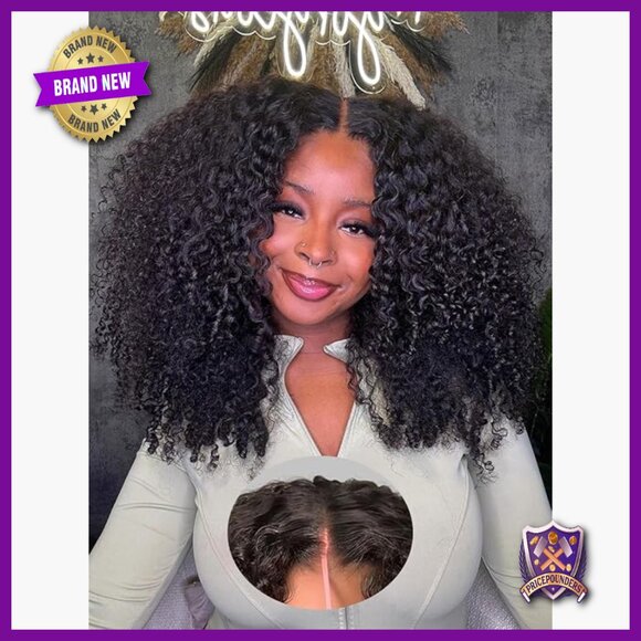 Afro Kinky Curly Human Hair Wig 16 Inches Glueless 5x7 Lace Front Pre Cut main image 6
